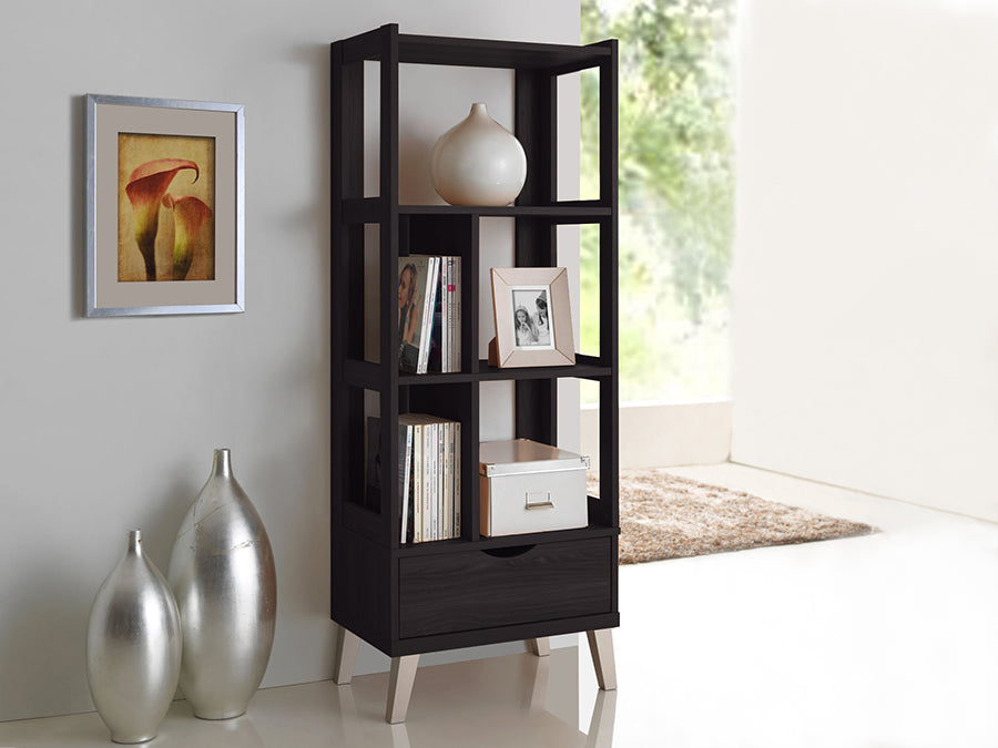 Kalien Contemporary Bookcase with Display Shelves and One Drawer-Bookcase-Baxton Studio - WI-Wall2Wall Furnishings