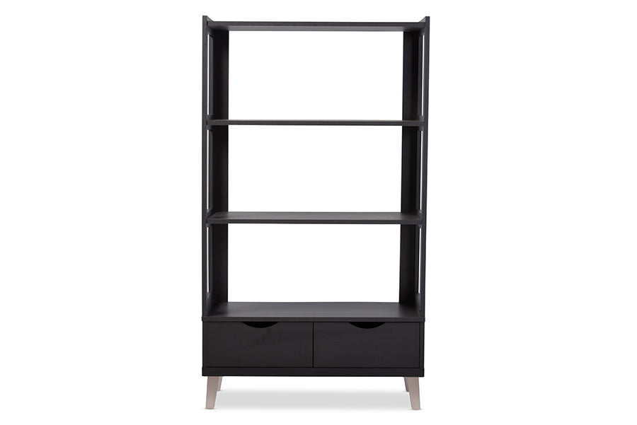 Kalien Contemporary Bookcase with Display Shelves and Two Drawers-Bookcase-Baxton Studio - WI-Wall2Wall Furnishings