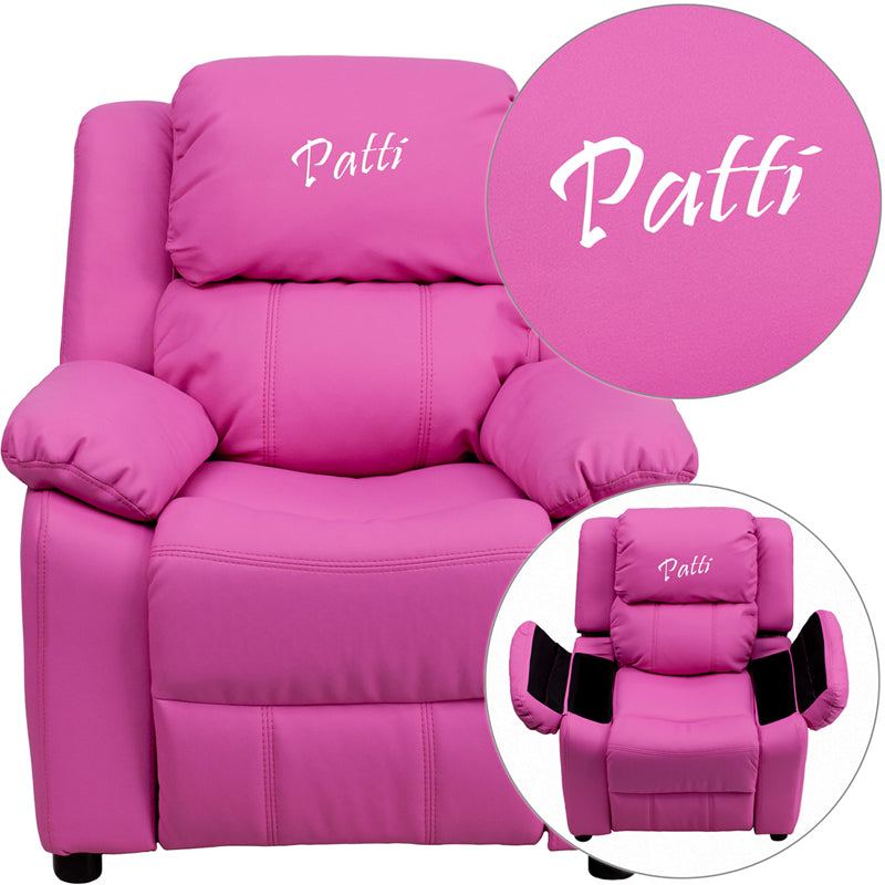 Personalized Deluxe Padded Kids Recliner with Storage Arms-Kids Recliner-Flash Furniture-Wall2Wall Furnishings