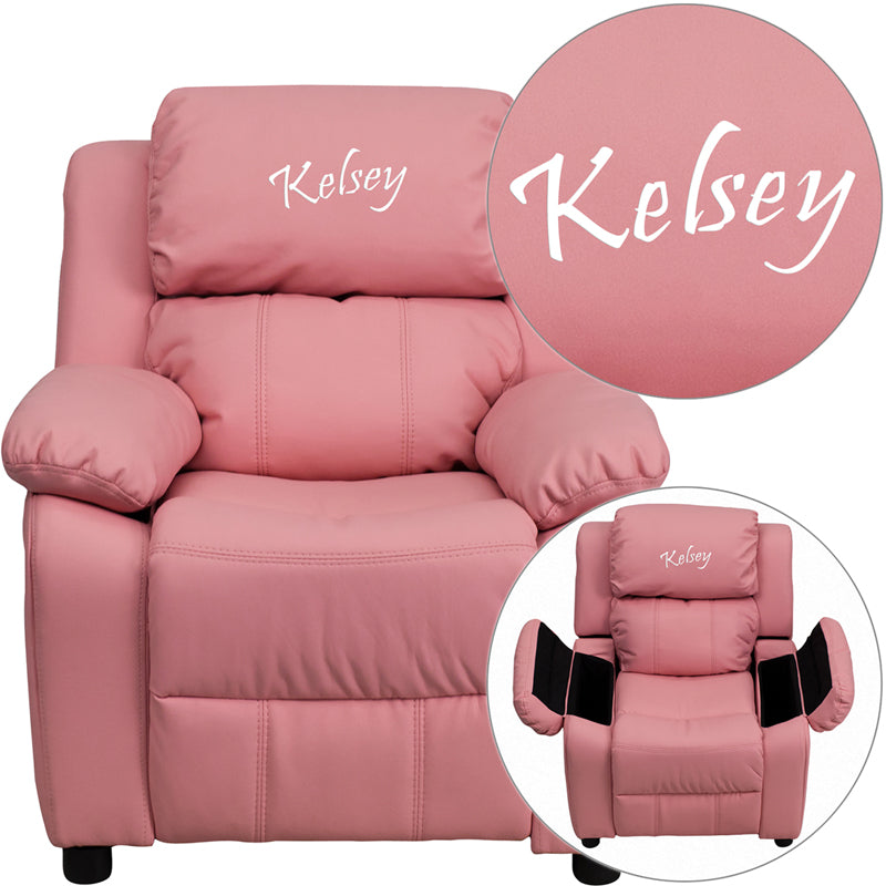 Personalized Deluxe Padded Kids Recliner with Storage Arms-Kids Recliner-Flash Furniture-Wall2Wall Furnishings