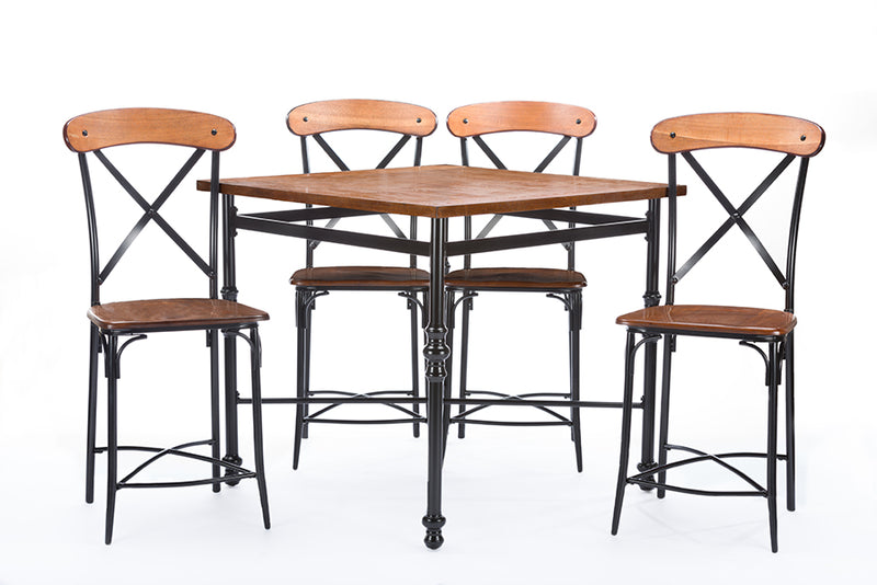 Broxburn Vintage Industrial Counter Table & Bar Stools 5-Piece-Dining Set-Baxton Studio - WI-Wall2Wall Furnishings