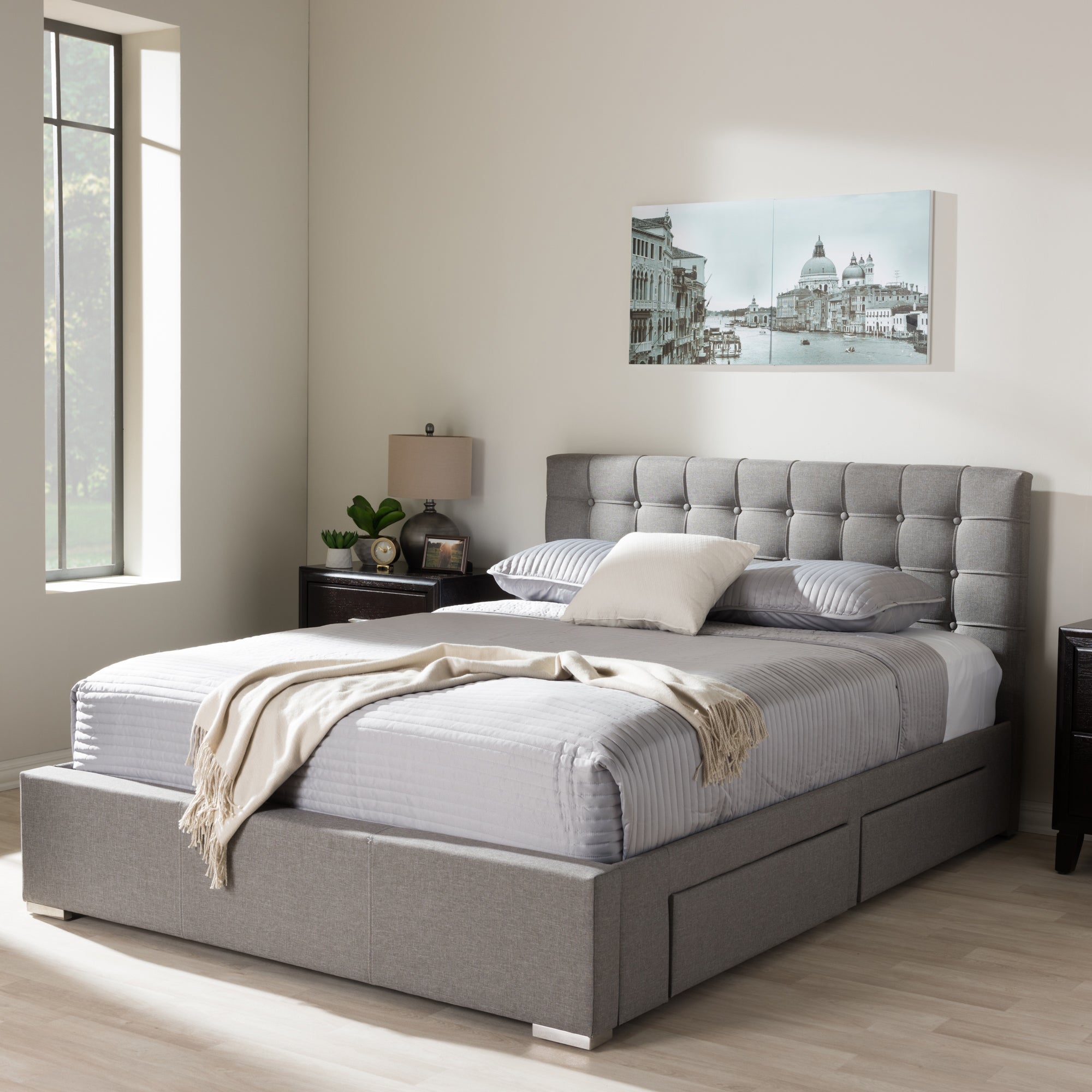 Rene Contemporary Bed 4-drawer-Bed-Baxton Studio - WI-Wall2Wall Furnishings