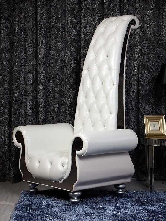 Divani Casa Luxe - Neo-Classical Pearl White Italian Leather Tall Chair-Lounge Chair-VIG-Wall2Wall Furnishings