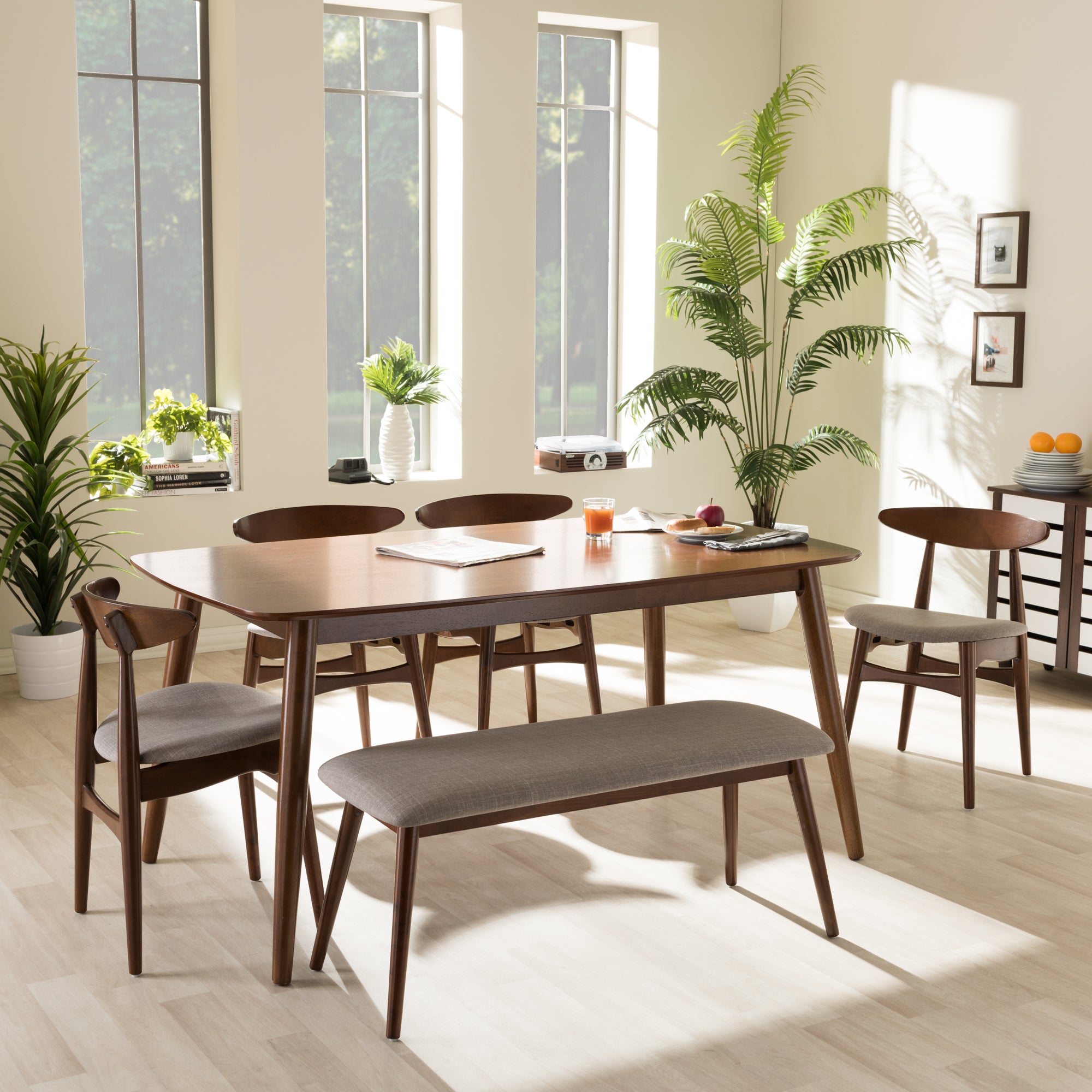 Flora Mid-Century Dining Table & Dining Chairs & Dining Bench-Dining Set-Baxton Studio - WI-Wall2Wall Furnishings