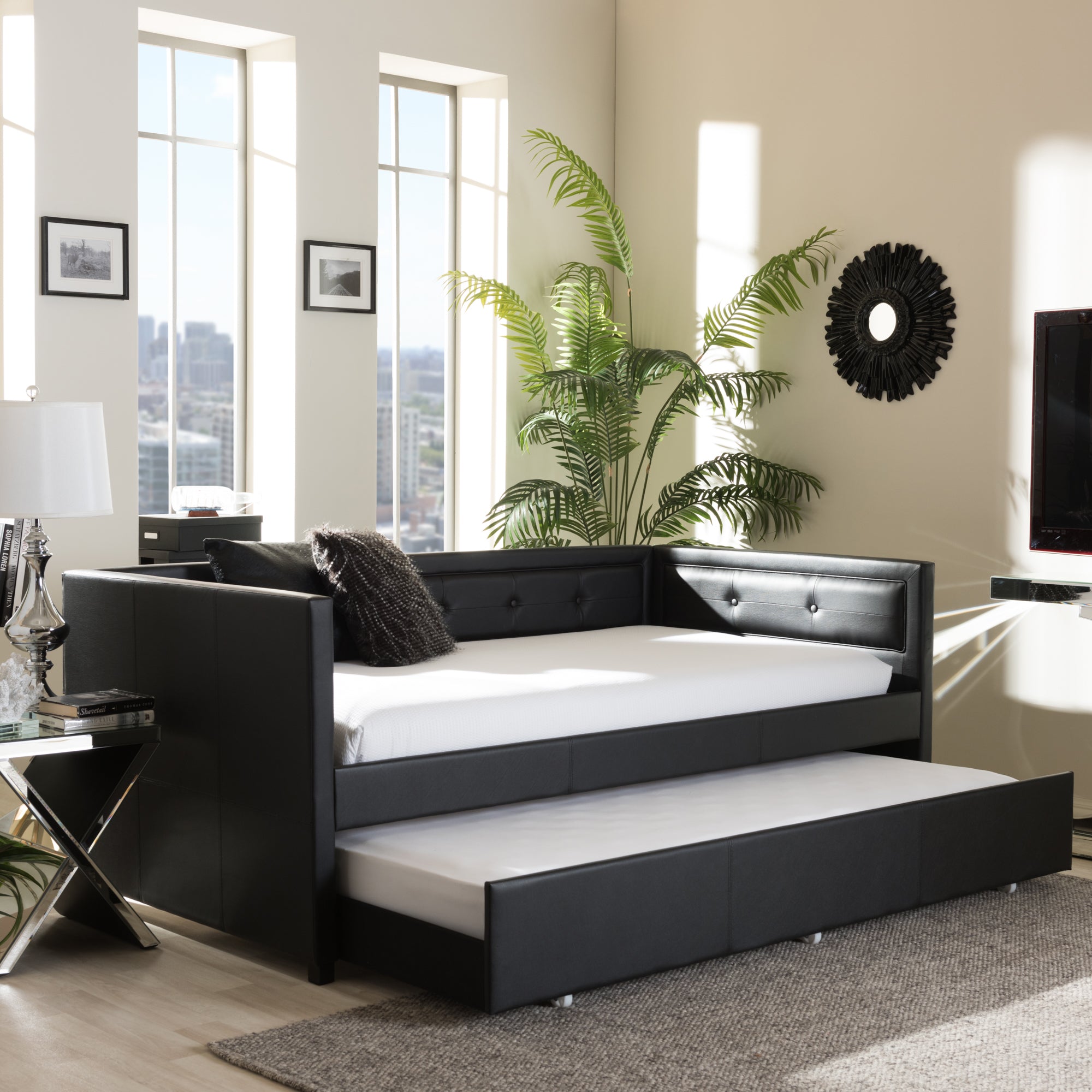 Frank Contemporary Daybed Button-Tufting with Roll-Out Trundle Guest Bed-Daybed-Baxton Studio - WI-Wall2Wall Furnishings