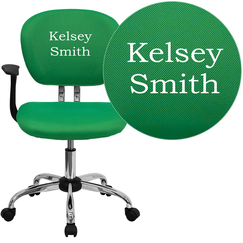 Personalized Mid-Back Mesh Swivel Task Office Chair with Chrome Base and Arms-Mesh Task Office Chair-Flash Furniture-Wall2Wall Furnishings