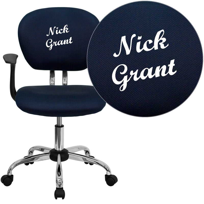 Personalized Mid-Back Mesh Swivel Task Office Chair with Chrome Base and Arms-Mesh Task Office Chair-Flash Furniture-Wall2Wall Furnishings
