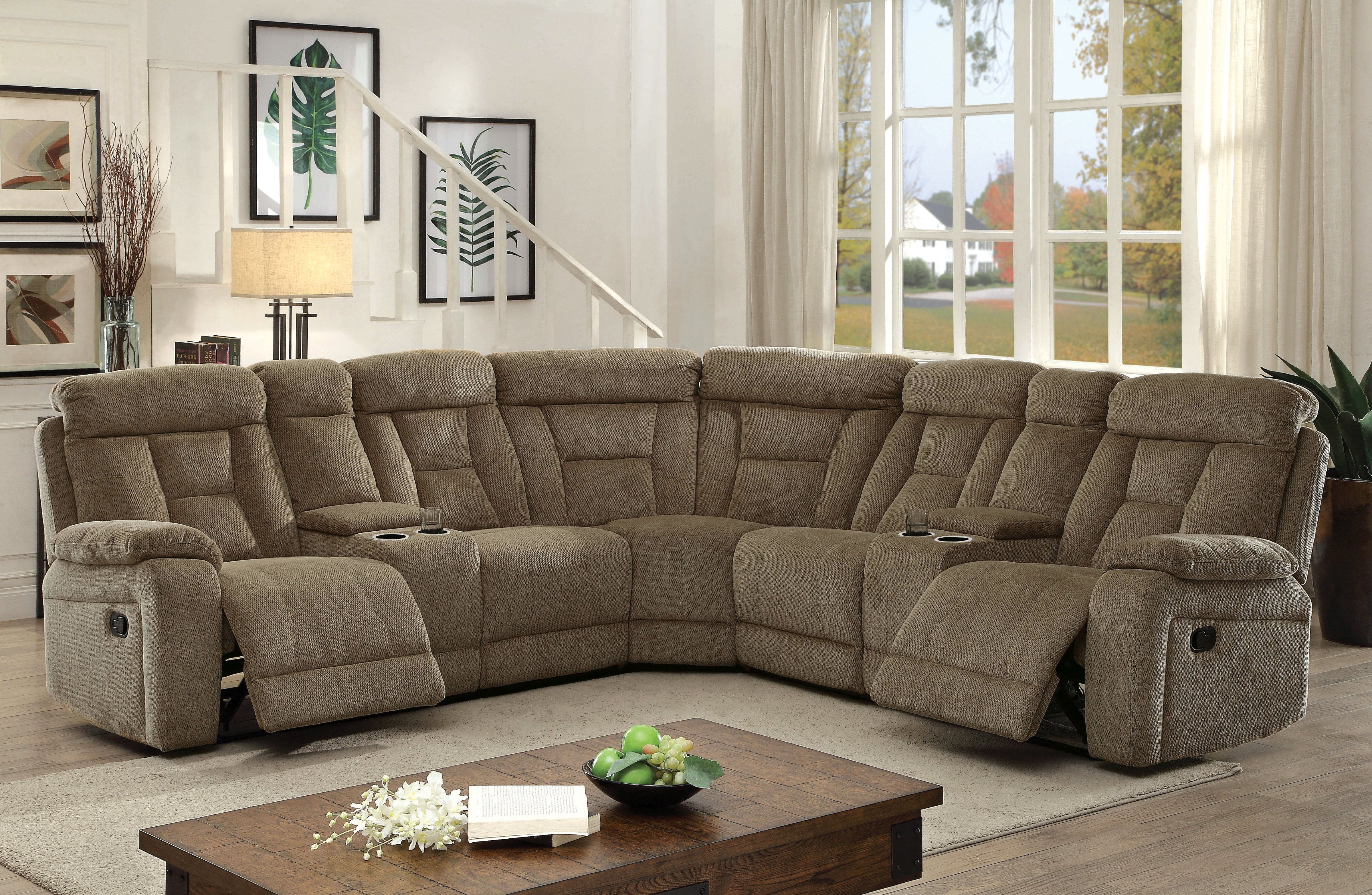 Bronson Transitional Style Plush Padded Chenille Fabric Recliner Sectional-sectional-Furniture of America-Wall2Wall Furnishings