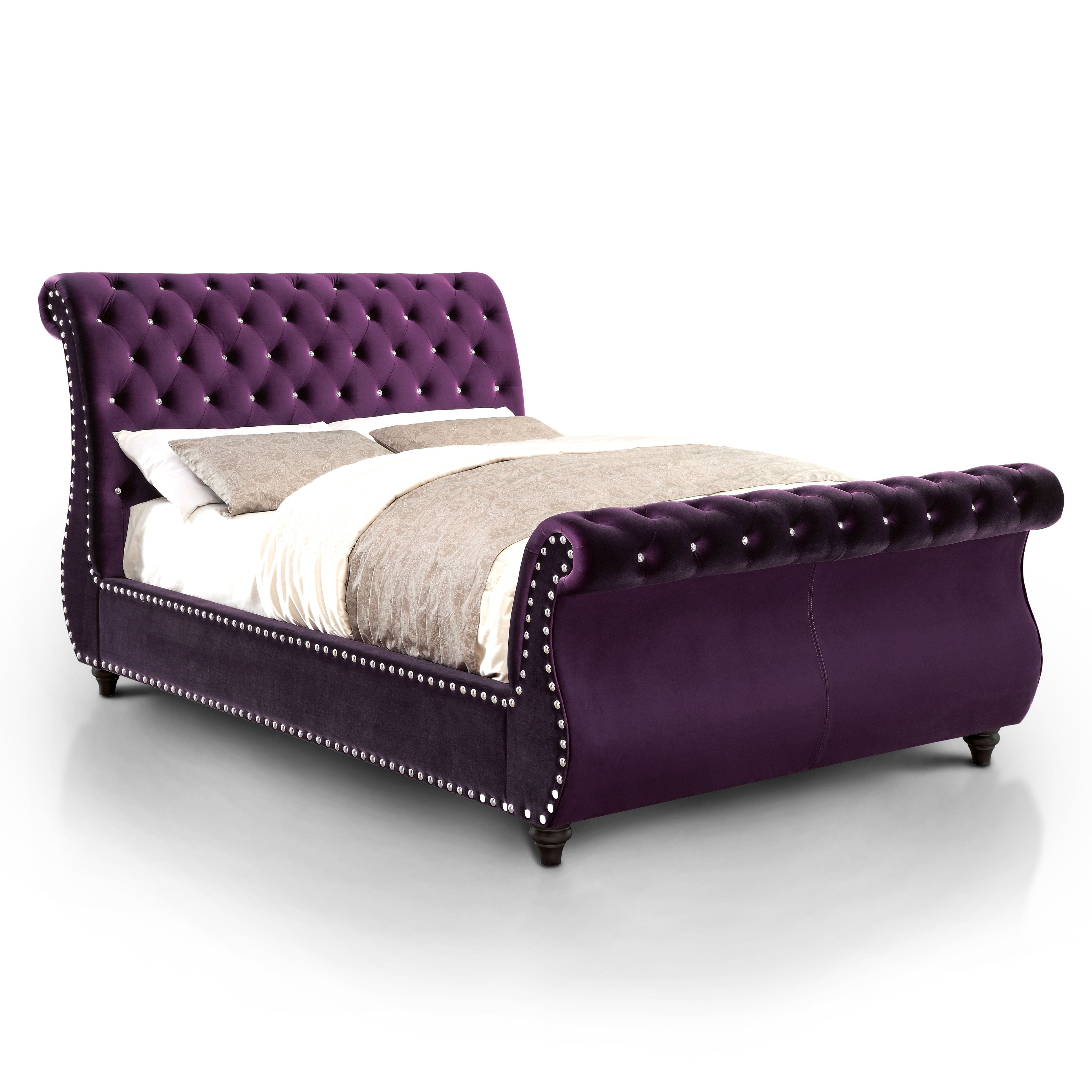 Cassandra Contemporary Flannelette Platform Sleigh Bed-bed-Furniture of America-Wall2Wall Furnishings