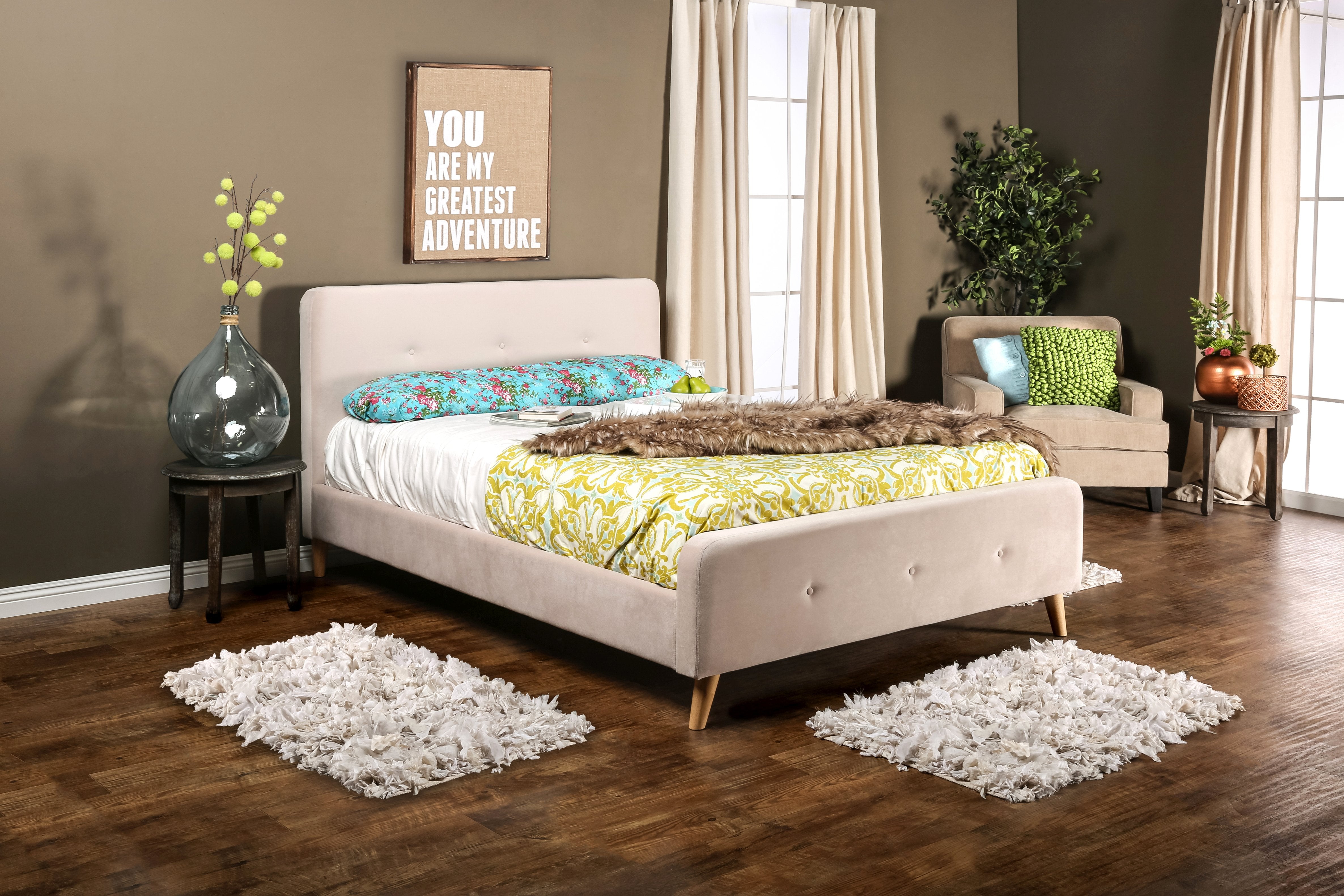 Montes Mid-Century Modern Flannelette Platform Bed-bed-Furniture of America-Wall2Wall Furnishings