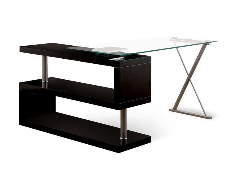 Vallow Contemporary Shiny Lacquer Finish Swivel Glass Top Desk-desk-Furniture of America-Wall2Wall Furnishings