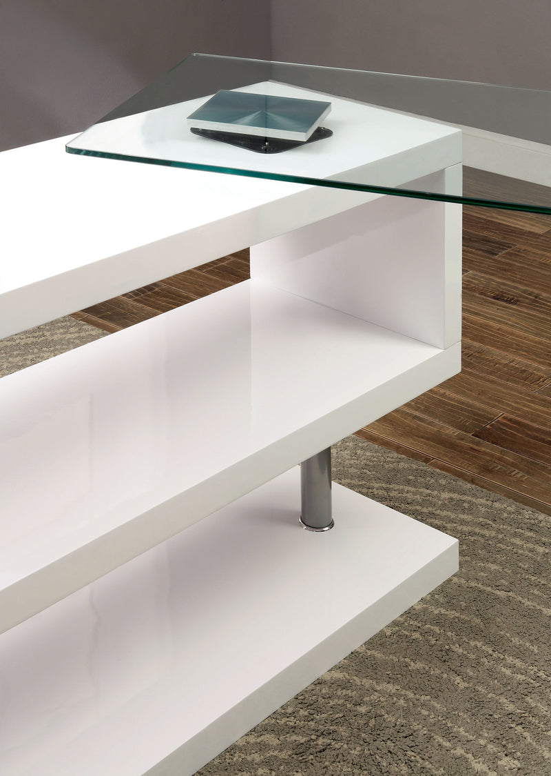 Vallow Contemporary Shiny Lacquer Finish Swivel Glass Top Desk-desk-Furniture of America-Wall2Wall Furnishings