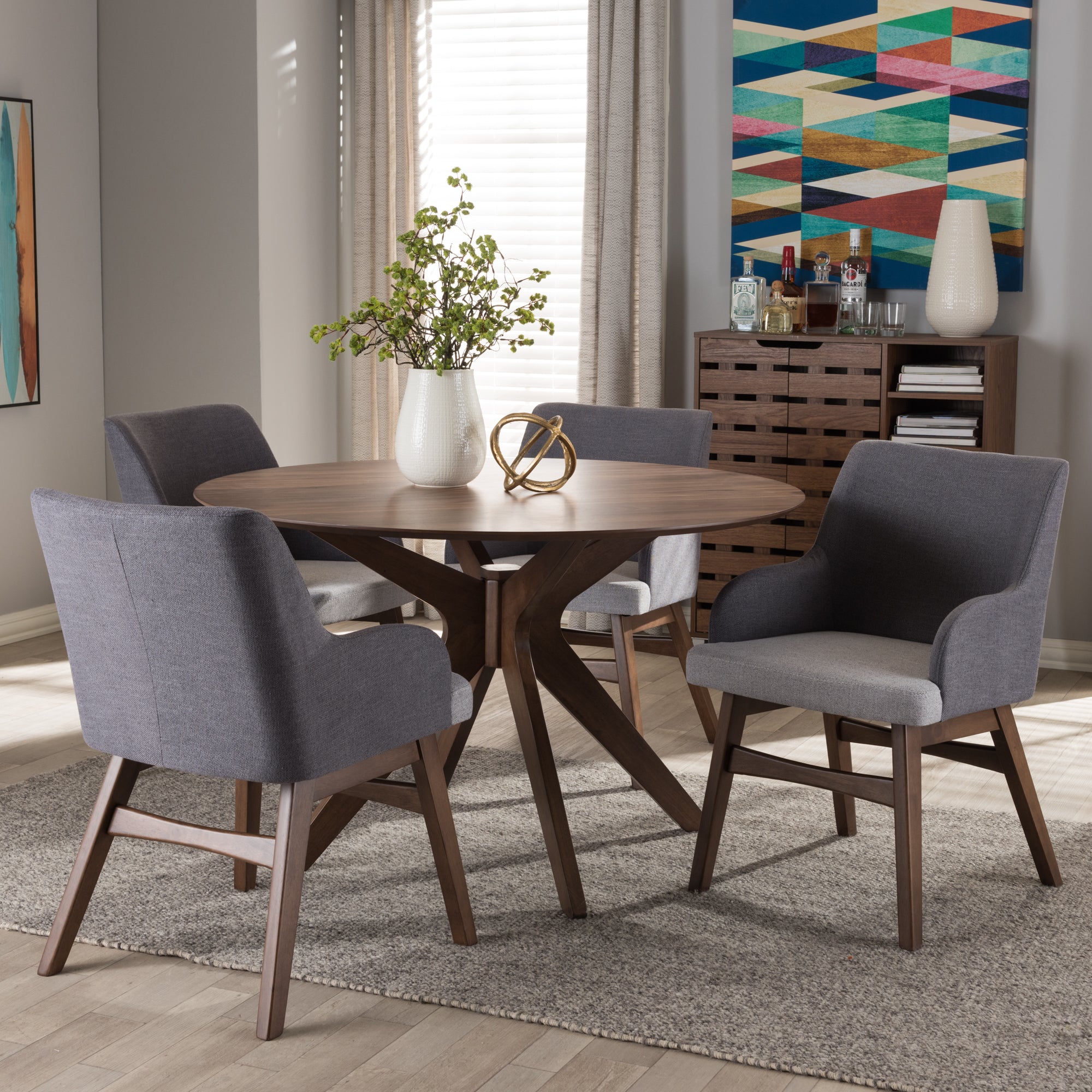 Monte Mid-Century Dining Table & Dining Chairs-Dining Set-Baxton Studio - WI-Wall2Wall Furnishings