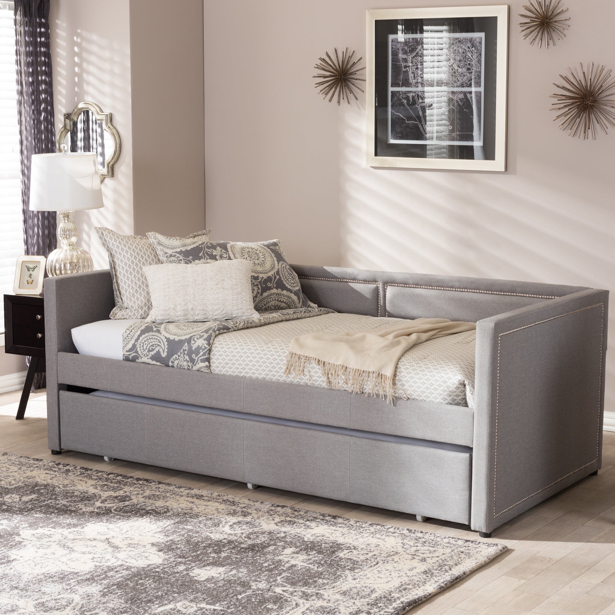 Raymond Contemporary Daybed Roll-Out with Roll-Out Trundle Guest Bed-Daybed-Baxton Studio - WI-Wall2Wall Furnishings