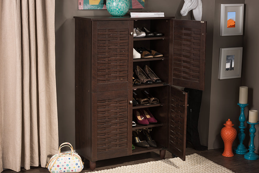 Winda Contemporary Shoe Cabinet 4-Door-Shoe Cabinet-Baxton Studio - WI-Wall2Wall Furnishings
