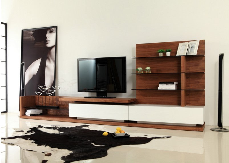 Modrest Jefferson Modern Walnut and White High Gloss TV Unit-TV Stand-VIG-Wall2Wall Furnishings