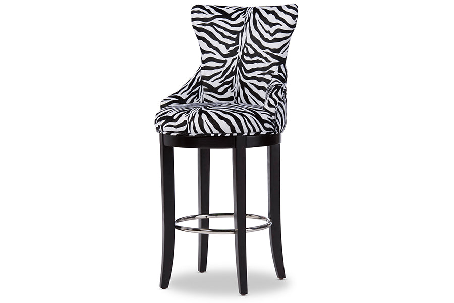 Peace Contemporary Bar Stool Zebra-print with Metal Footrest-Bar Stool-Baxton Studio - WI-Wall2Wall Furnishings