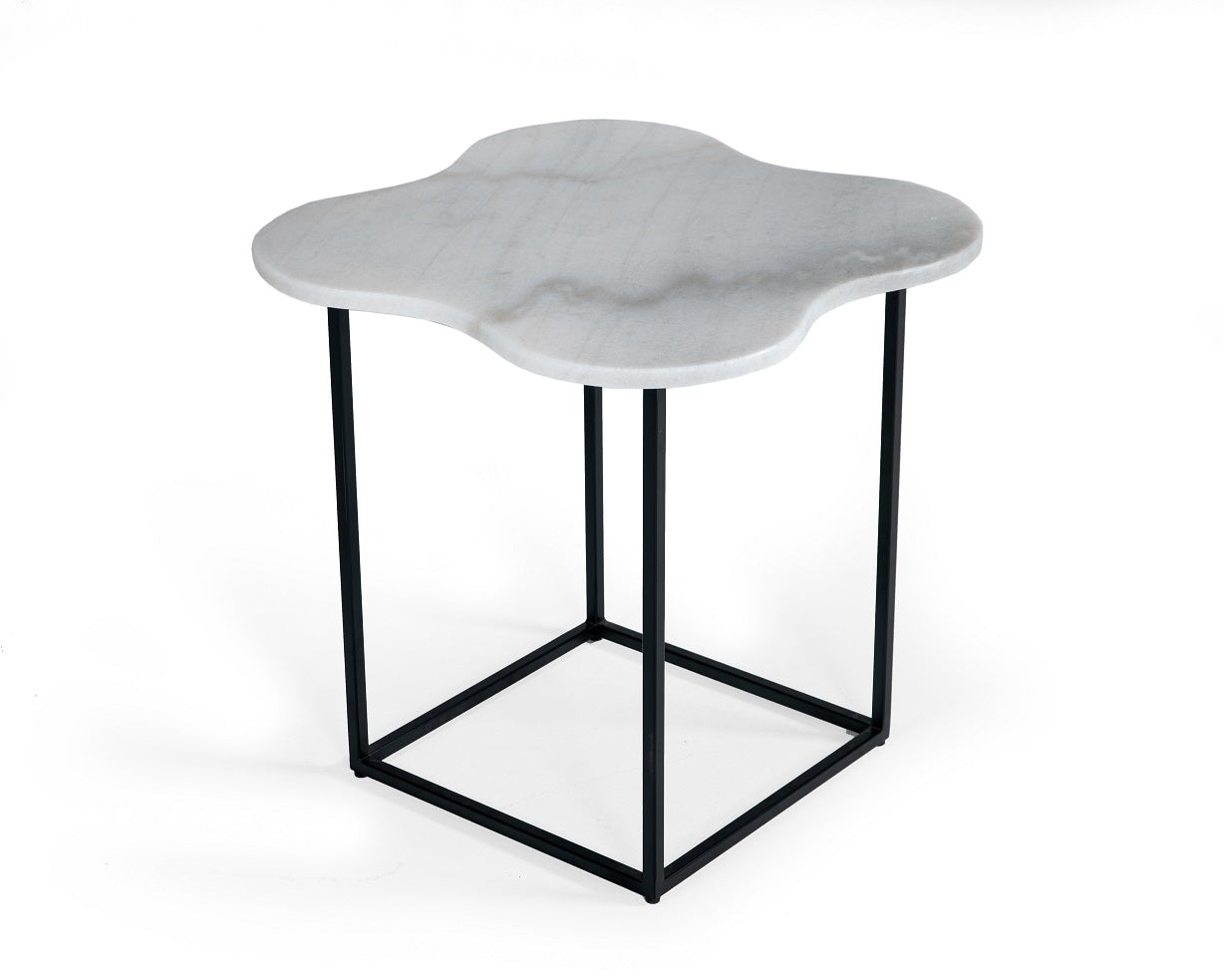 Modrest Aleidy - White Marble + Black Metal End Table-End Table-VIG-Wall2Wall Furnishings
