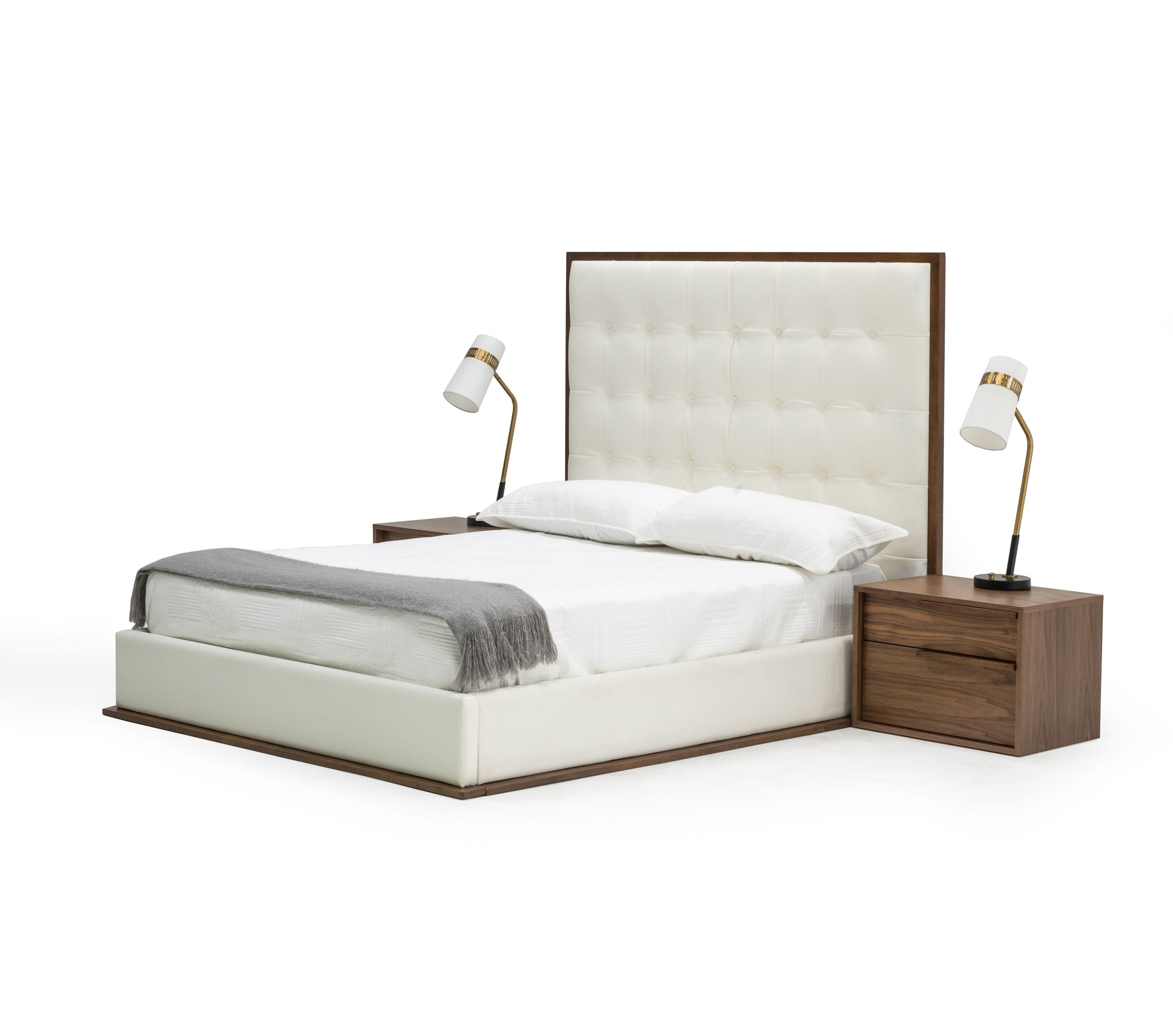 Modrest Amberlie - White Vegan Leather & Walnut Bed-Bed-VIG-Wall2Wall Furnishings
