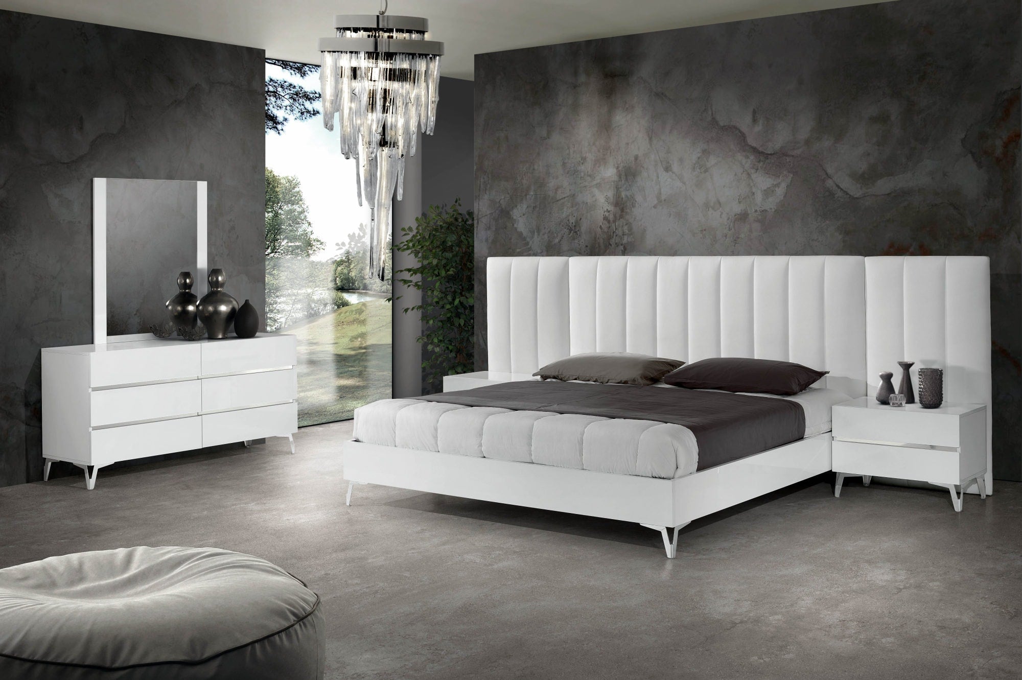 Nova Domus Angela - Italian Modern White Eco Leather Bed w/ Nightstands and Wings-Bedroom Set-VIG-Wall2Wall Furnishings