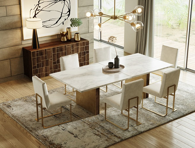 Modrest Auer - White Marble & Gold Dining Table-Dining Table-VIG-Wall2Wall Furnishings