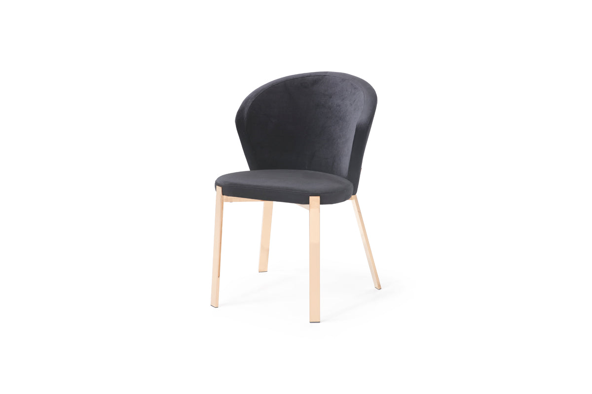 Modrest Nadia Modern Black Velvet & Rosegold Dining Chair (Set of 2)-Dining Chair-VIG-Wall2Wall Furnishings