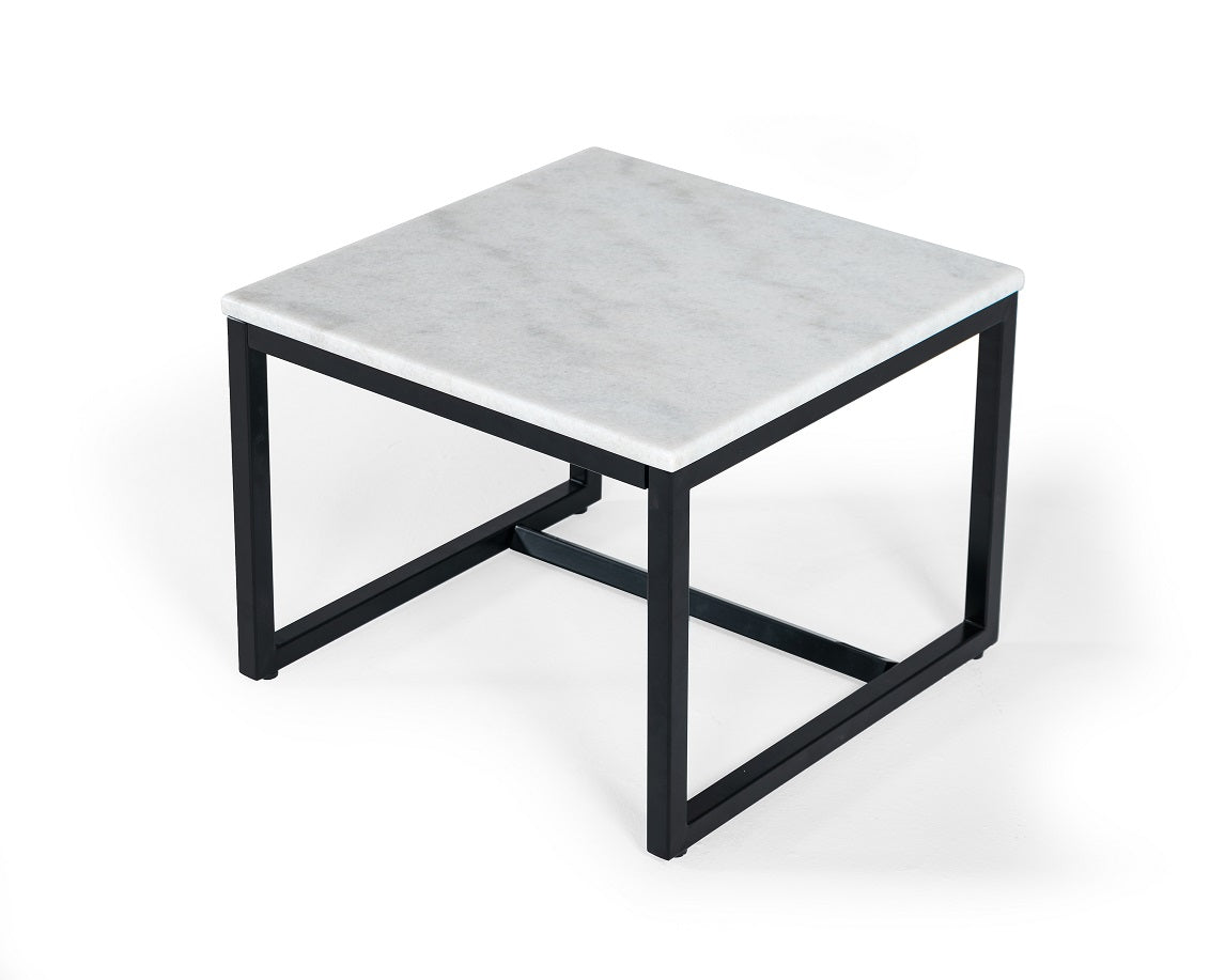 Modrest Baca - White Marble + Black Metal End Table-End Table-VIG-Wall2Wall Furnishings