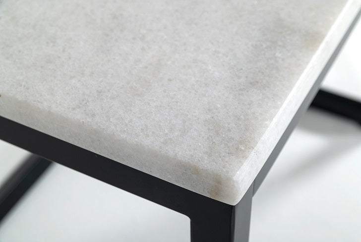 Modrest Baca - White Marble + Black Metal End Table-End Table-VIG-Wall2Wall Furnishings