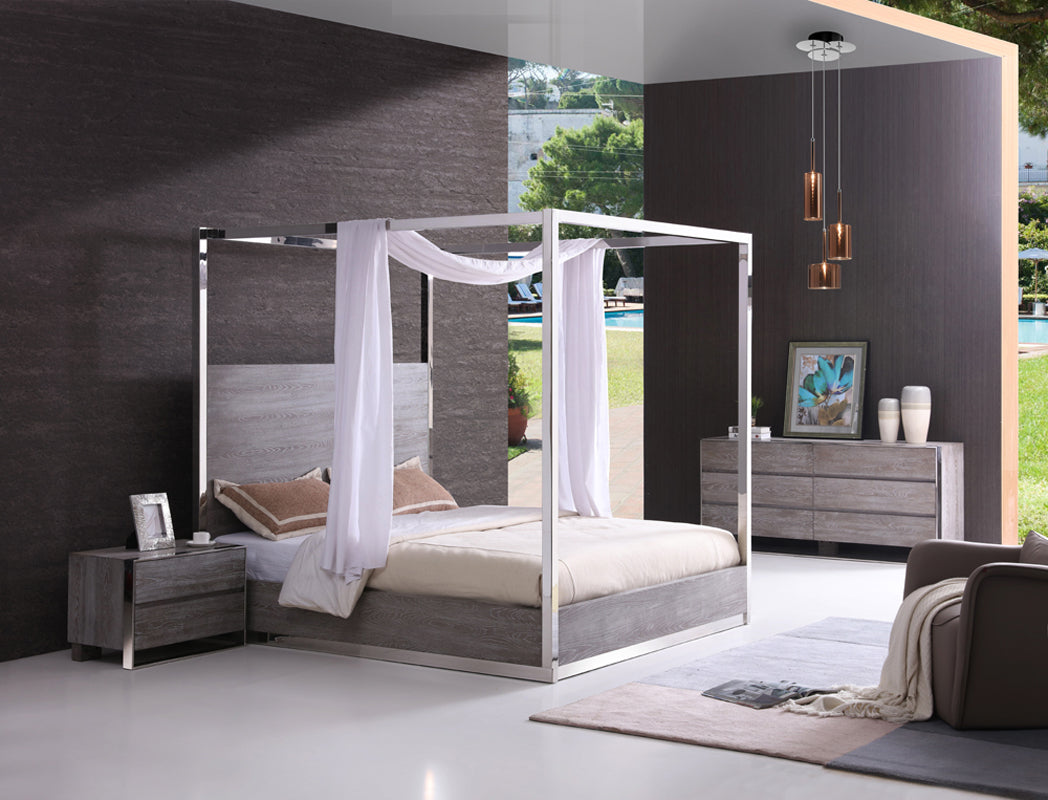 Modrest Arlene Modern Grey Elm & Stainless Steel Bedroom Set-Bedroom Set-VIG-Wall2Wall Furnishings