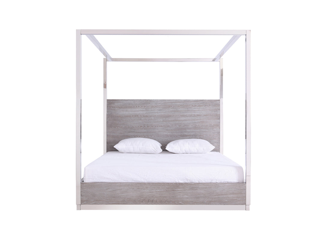 Modrest Arlene Modern Grey Elm & Stainless Steel Canopy Bed-Bed-VIG-Wall2Wall Furnishings