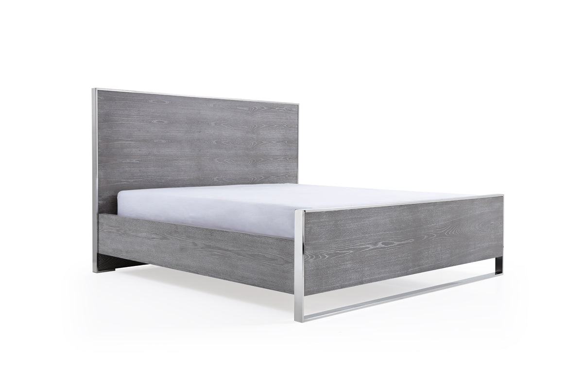 Modrest Charlene Modern Grey Elm & Stainless Steel Bed-Bed-VIG-Wall2Wall Furnishings