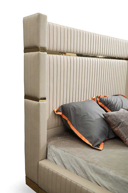 Modrest Aspen Modern Beige Bonded Leather & Gold Bed-Bed-VIG-Wall2Wall Furnishings