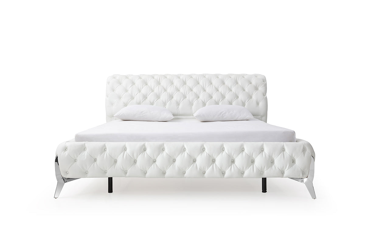 Modrest Legend Modern White Bonded Leather Bed-Bed-VIG-Wall2Wall Furnishings