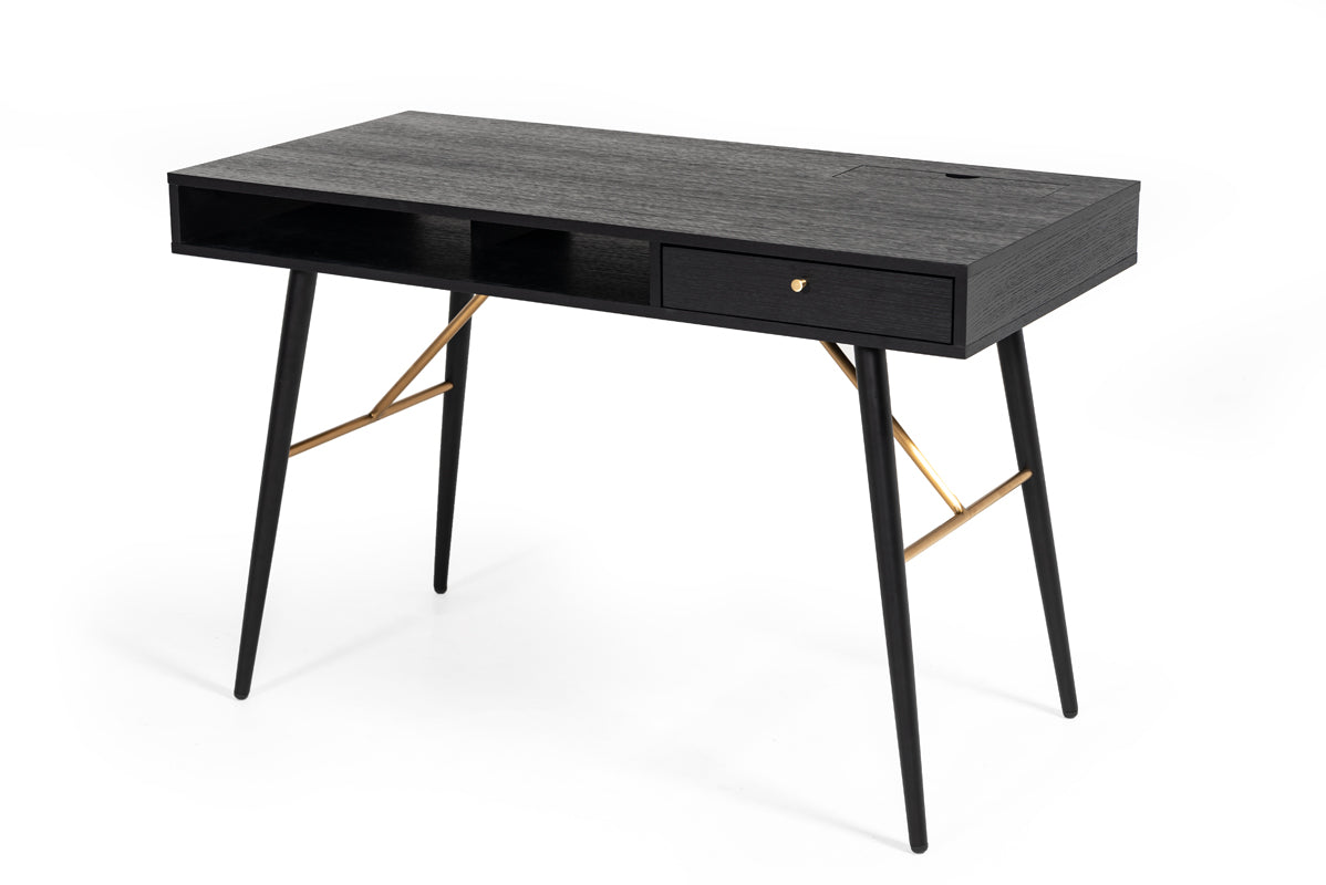Modrest Billy Modern Black Oak & Gold Desk-Desk-VIG-Wall2Wall Furnishings