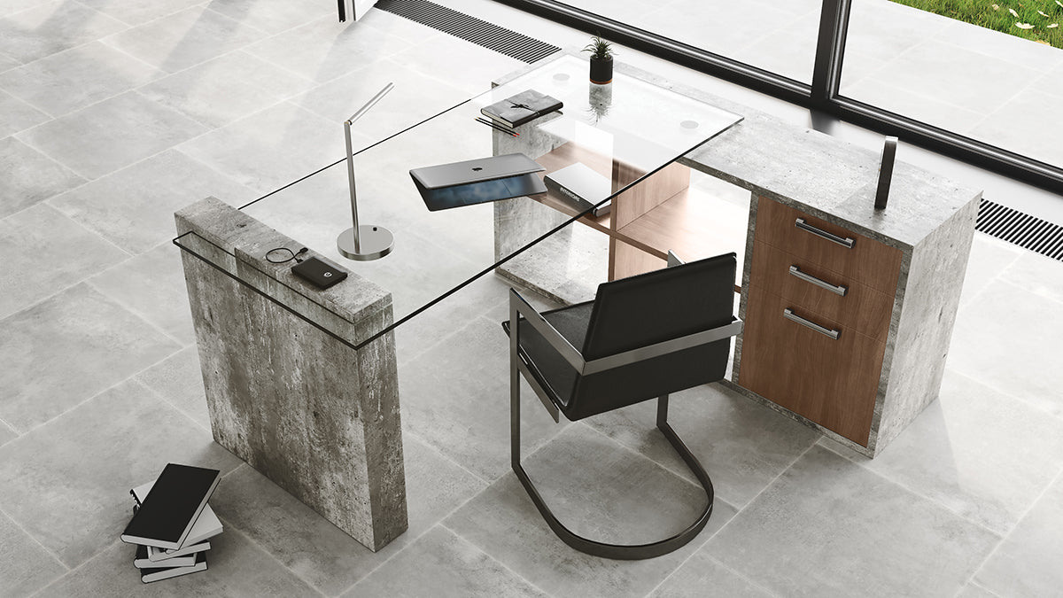 Nova Domus Boston Modern Glass & Faux Concrete Desk-Office Desk-VIG-Wall2Wall Furnishings