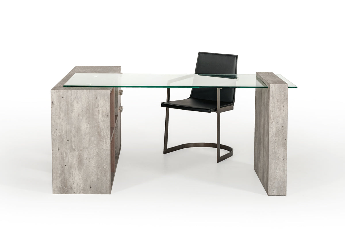 Nova Domus Boston Modern Glass & Faux Concrete Desk-Office Desk-VIG-Wall2Wall Furnishings