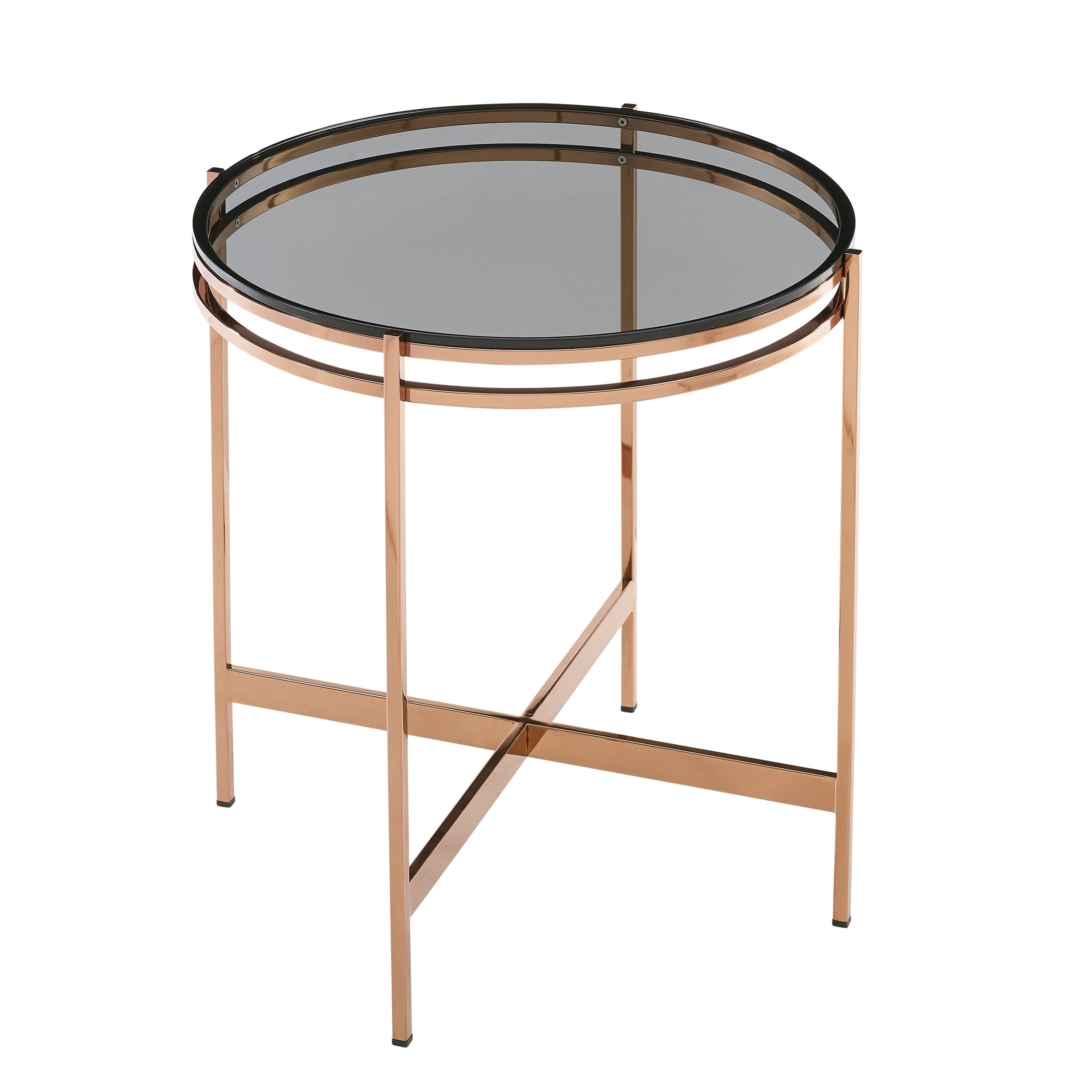 Modrest Bradford - Modern Smoked Glass & Rosegold End Table-End Table-VIG-Wall2Wall Furnishings
