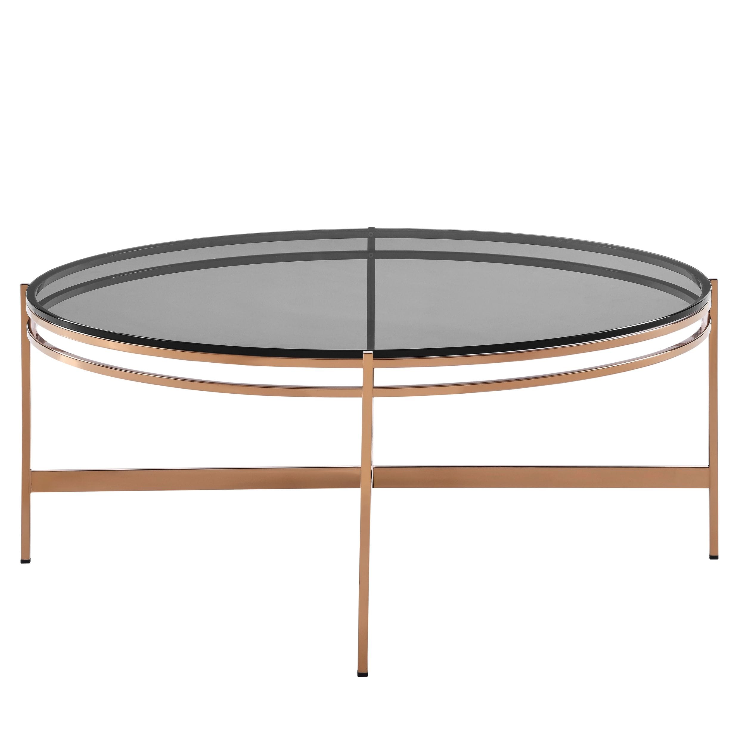 Modrest Bradford - Modern Smoked Glass & Rosegold Coffee Table-Coffee Table-VIG-Wall2Wall Furnishings