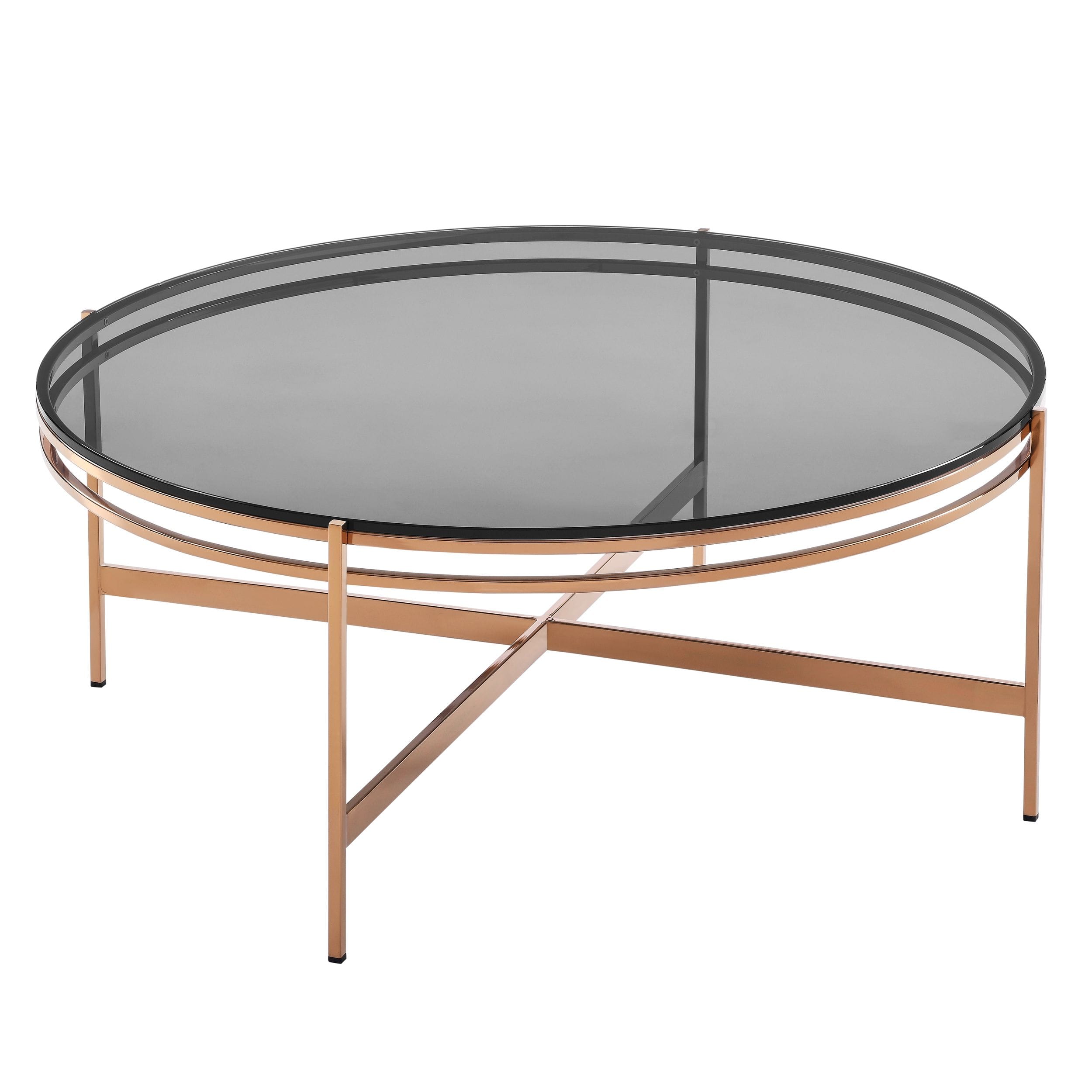 Modrest Bradford - Modern Smoked Glass & Rosegold Coffee Table-Coffee Table-VIG-Wall2Wall Furnishings
