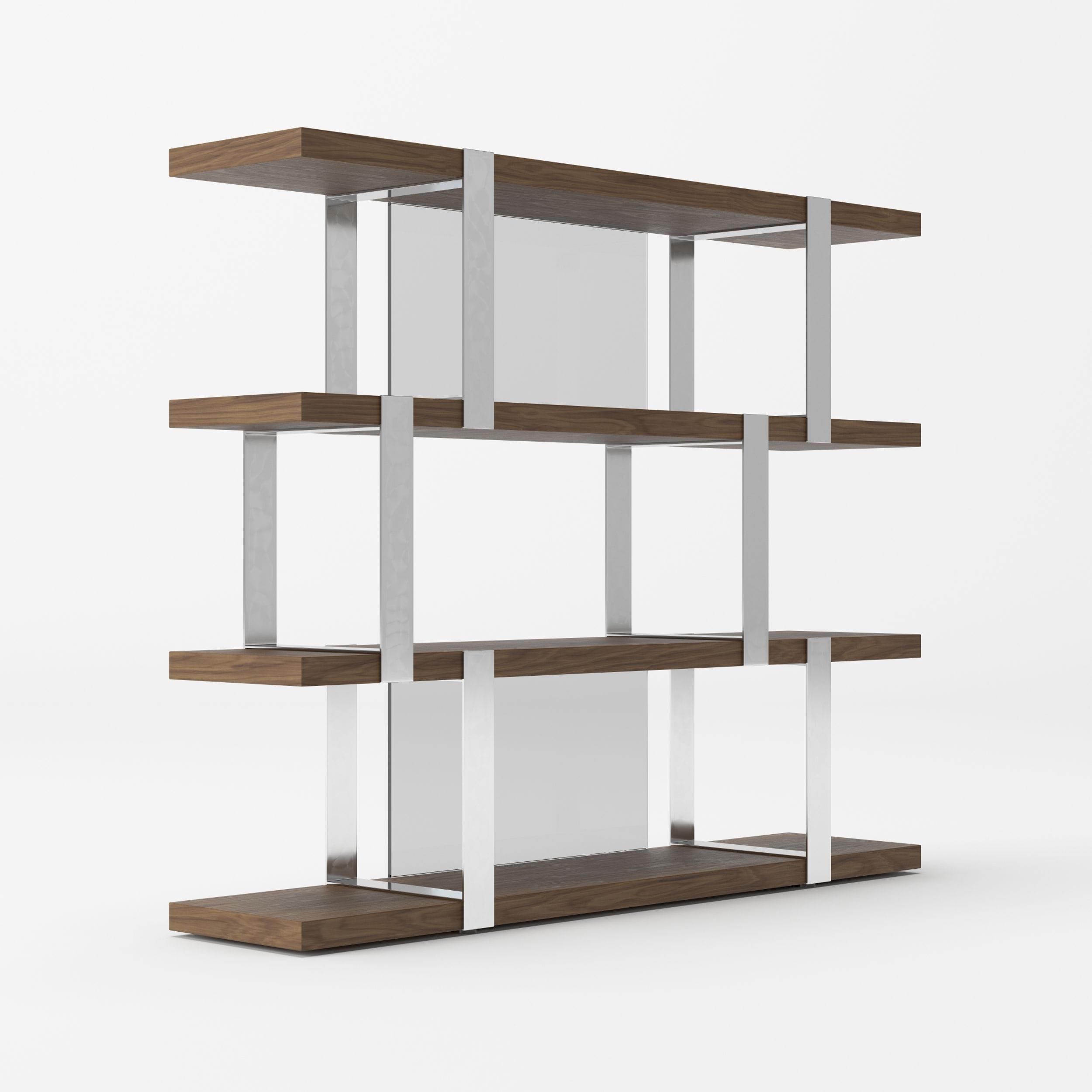 Modrest Brewer - Modern Walnut Glass & Stainless Steel Bookshelf-Shelf Unit-VIG-Wall2Wall Furnishings