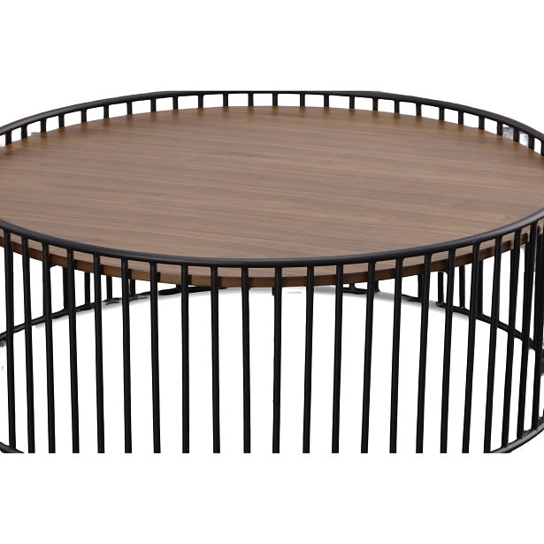 Modrest Bronson Modern Walnut & Black Round Coffee Table-Coffee Table-VIG-Wall2Wall Furnishings