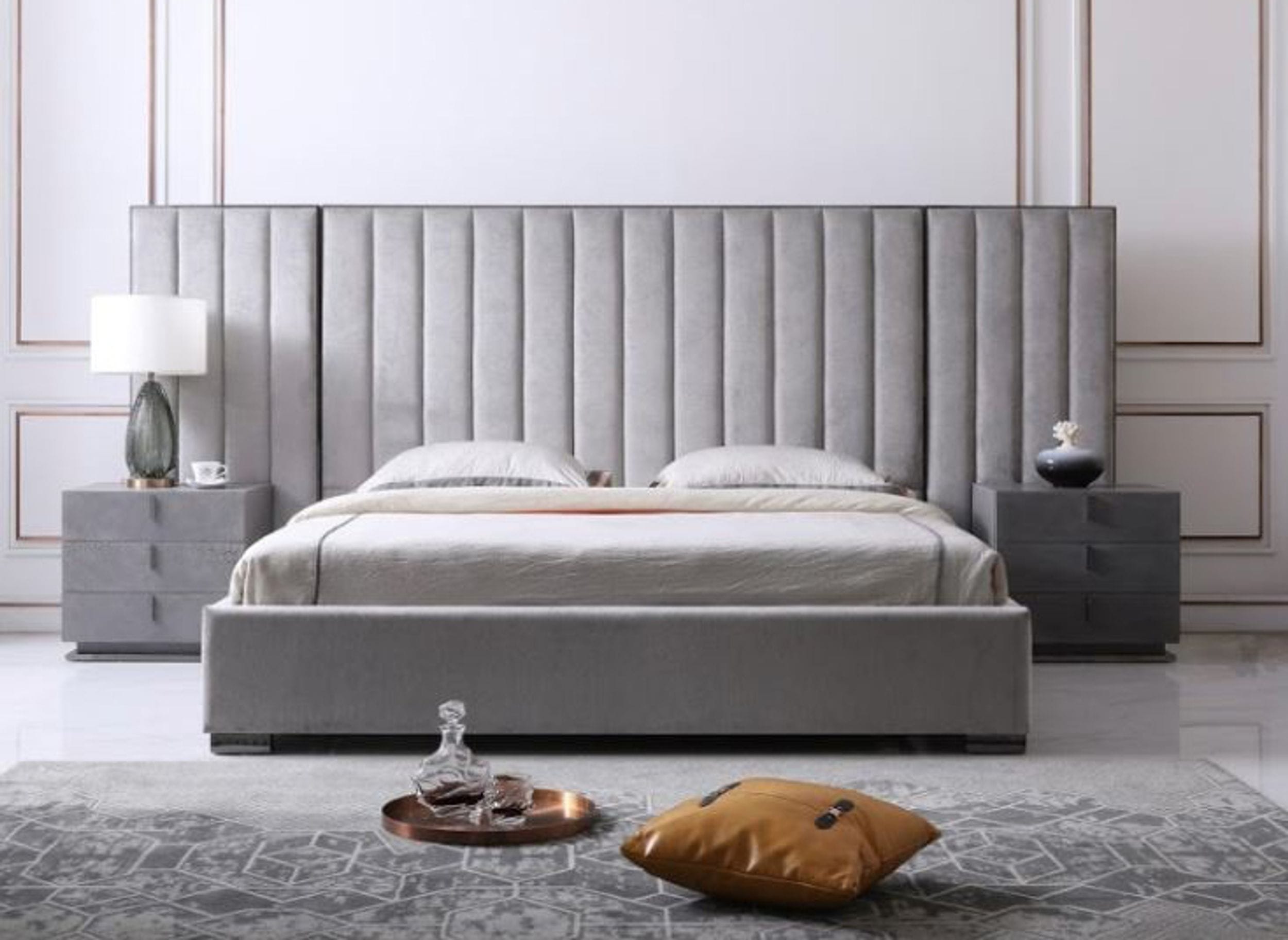 Modrest Buckley - Modern Grey & Black Stainless Steel Bed w/ Nightstands-Bed-VIG-Wall2Wall Furnishings