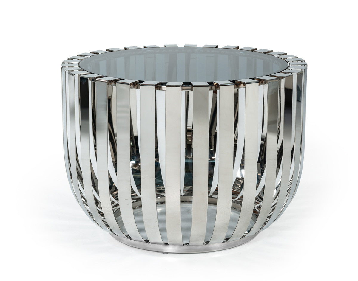 Modrest Cage Modern Stainless Steel End Table w/ Glass Top-End Table-VIG-Wall2Wall Furnishings