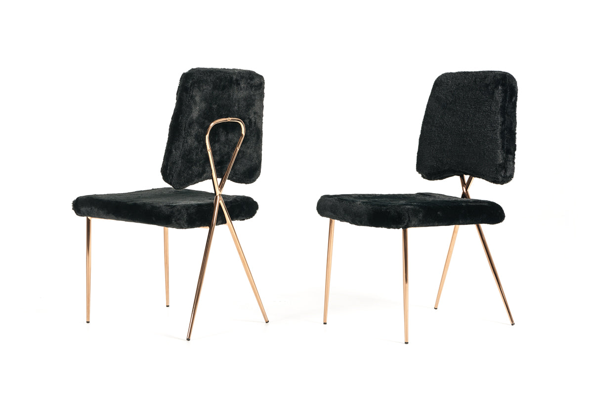 Candace - Modern Black Faux Fur Dining Chair (Set of 2)-Dining Chair-VIG-Wall2Wall Furnishings