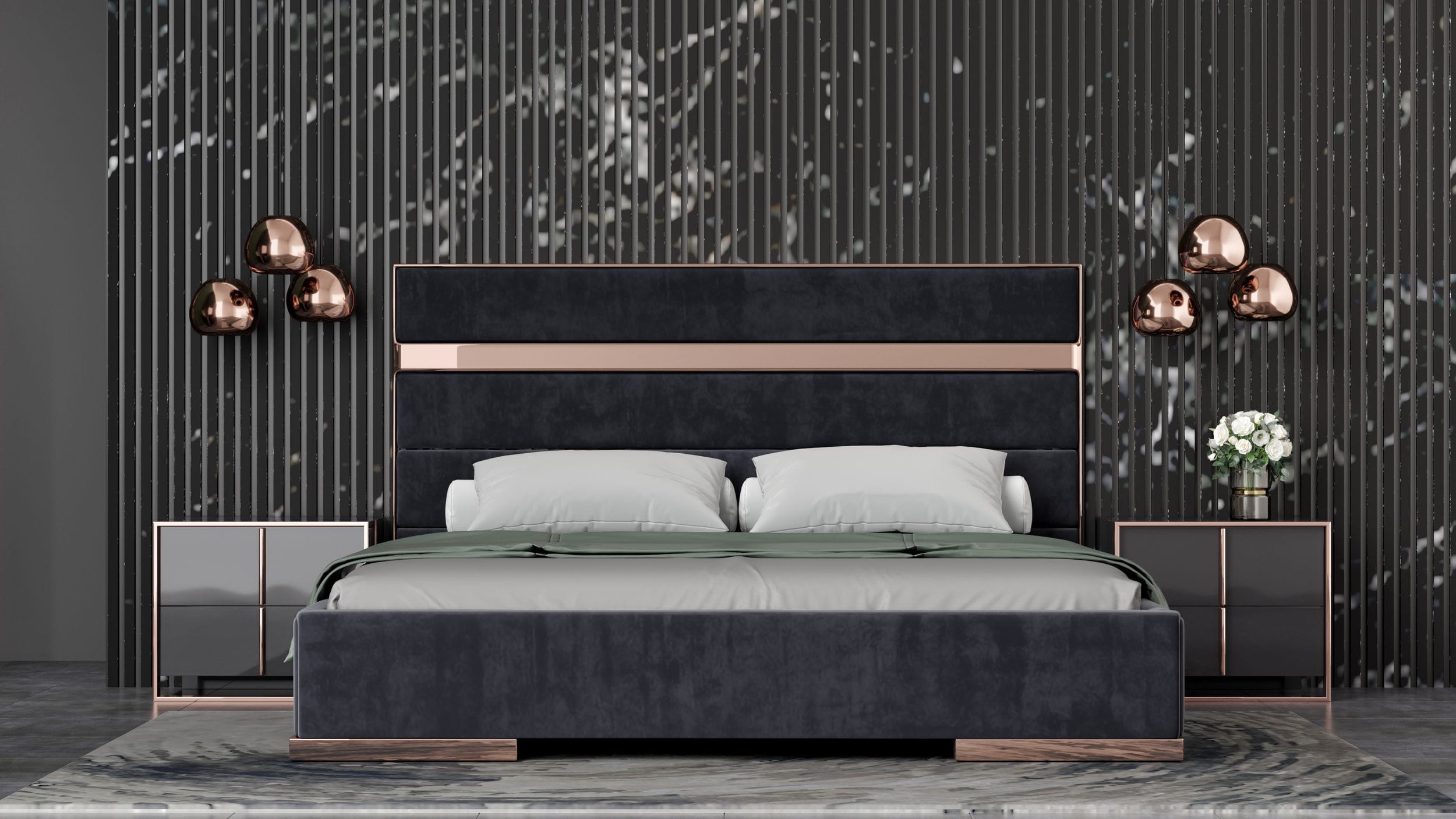 Nova Domus Cartier Modern Black & Rosegold Bedroom Set-Bedroom Set-VIG-Wall2Wall Furnishings