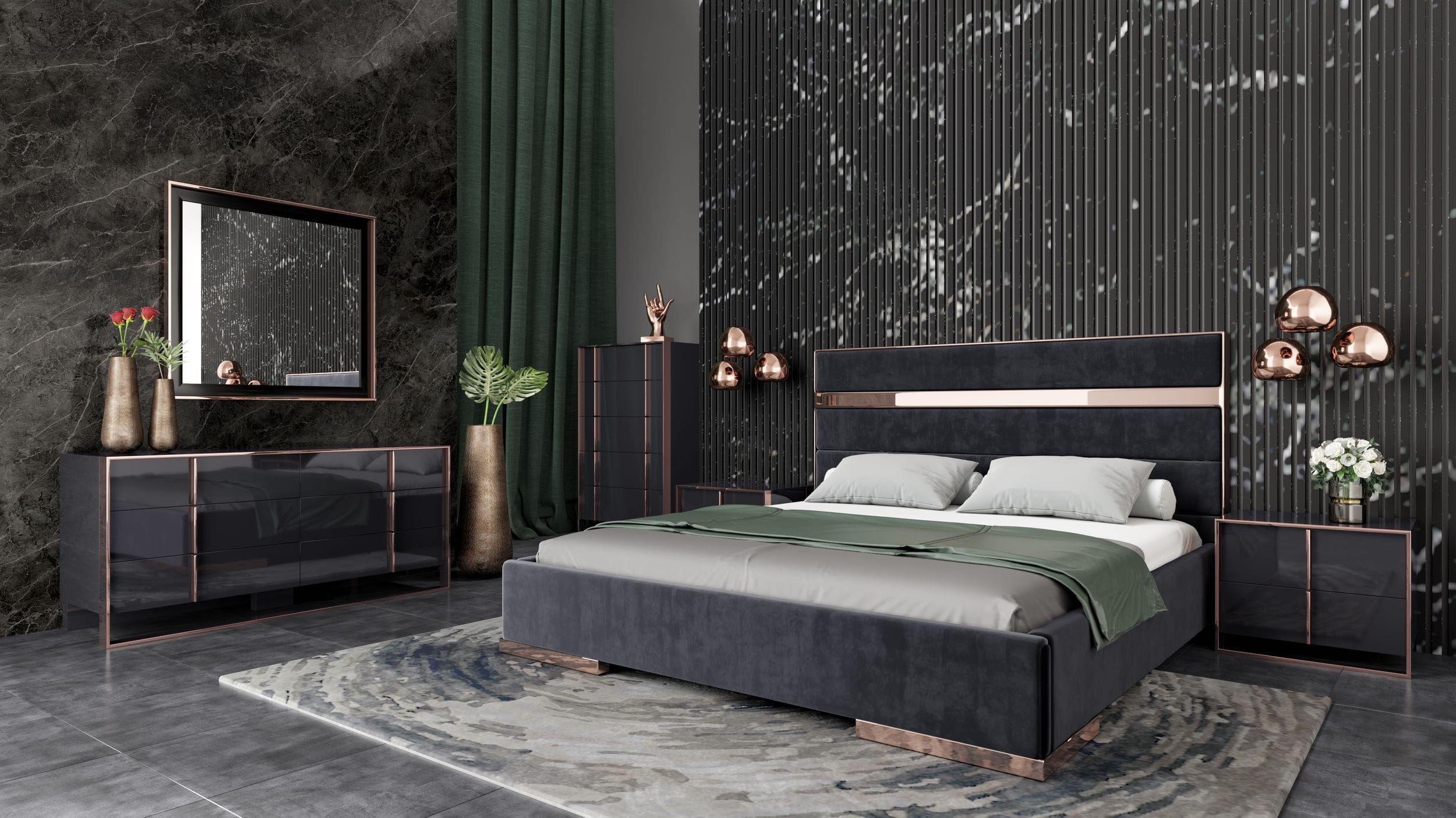Nova Domus Cartier Modern Black & Rosegold Bedroom Set-Bedroom Set-VIG-Wall2Wall Furnishings