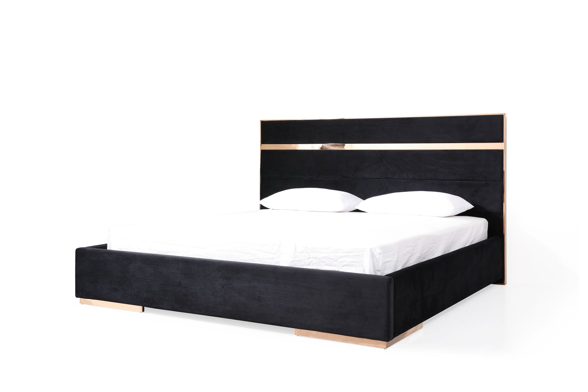 Modrest Cartier - Modern Black + Rose Gold Bed + Nightstands-Bedroom Set-VIG-Wall2Wall Furnishings