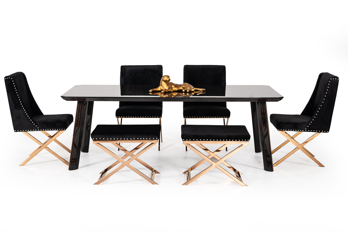 Modrest Chadwick Modern Ebony & Rosegold Dining Table-Dining Table-VIG-Wall2Wall Furnishings