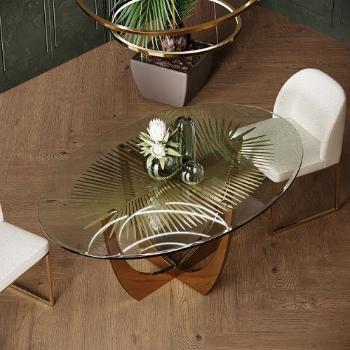 Modrest Chambers - Glass & Gold Dining Table-Dining Table-VIG-Wall2Wall Furnishings