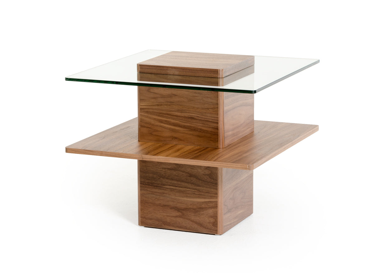 Modrest Clarion Modern Walnut and Glass End Table-End Table-VIG-Wall2Wall Furnishings